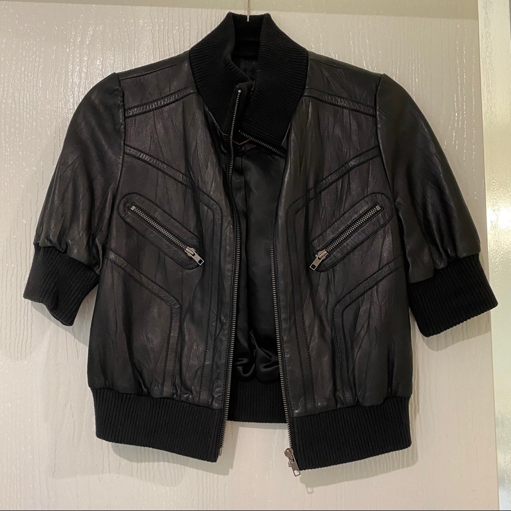 Leather Jacket (genuine)- Black- Moto- Size Small